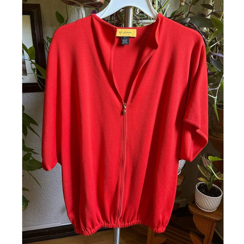 St. John Coral Knit Zip Sweater Top